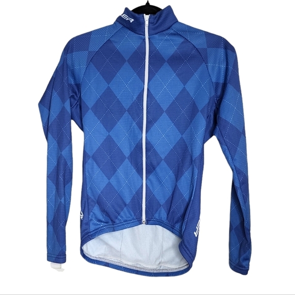 Voler Cycling Full Zip Long Sleeve Jersey Blue Argyle Harlequin Plaid Small - Picture 10 of 12